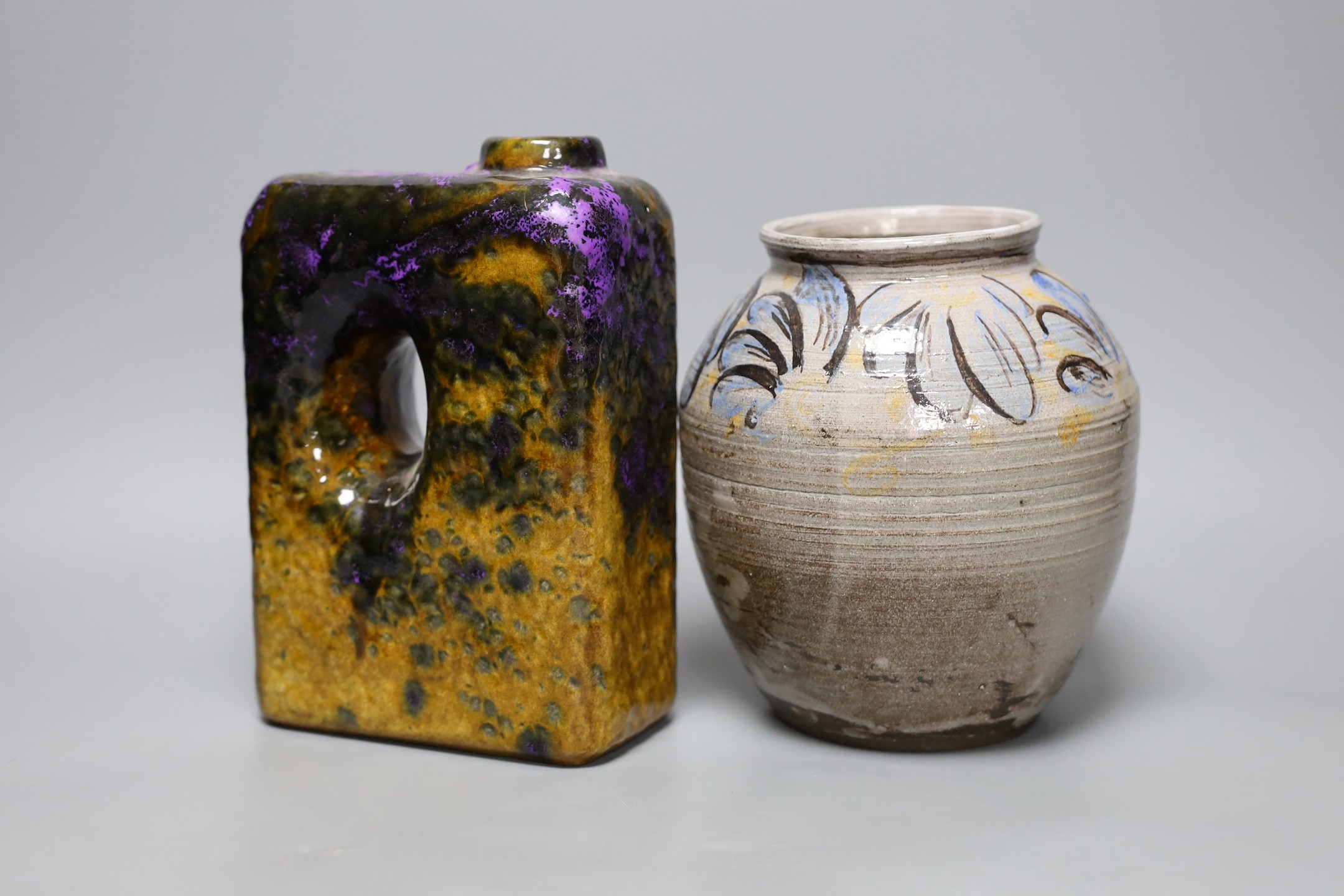 A Donald Tapster limited edition vase, 2/49 and another studio pottery bottle vase, bottle vase 21 cms high